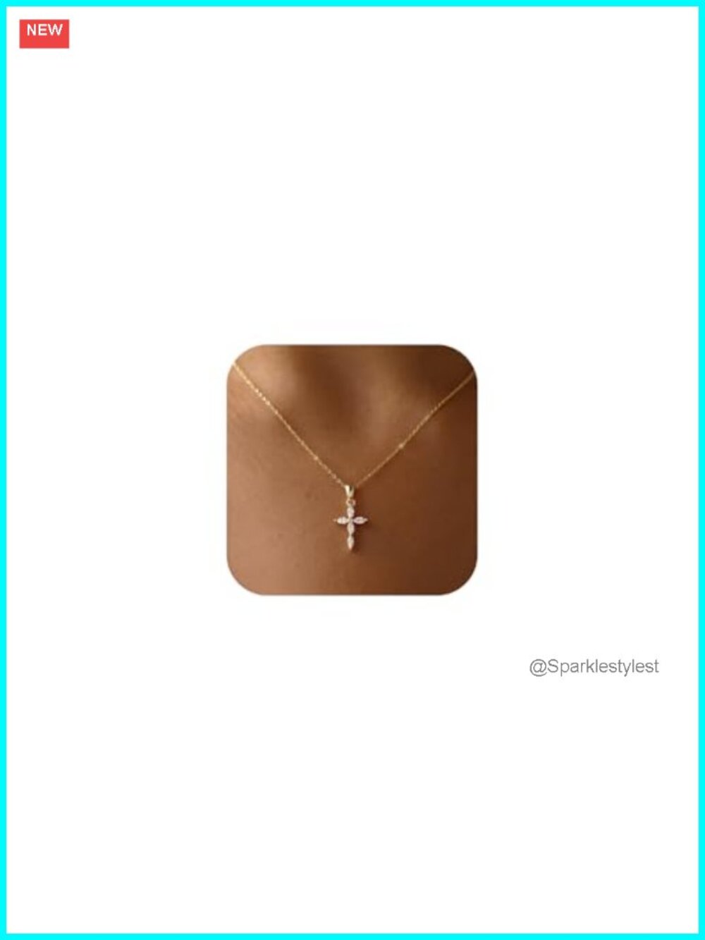 Dainty 14K Gold Plated CZ Cross Pendant Necklace Women Adjustable